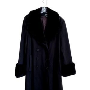 VTG 100% Cashmere Fur Trim Cuffs Double Breasted Coat 6 Brown by Searle